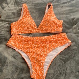 Shein, XL, orange floral bathing suit.
